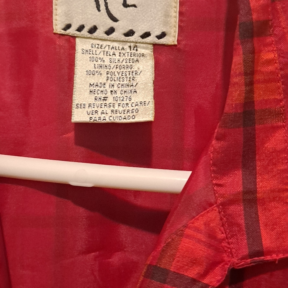 ICE Red/Orange Plaid Silk Wrap Dress